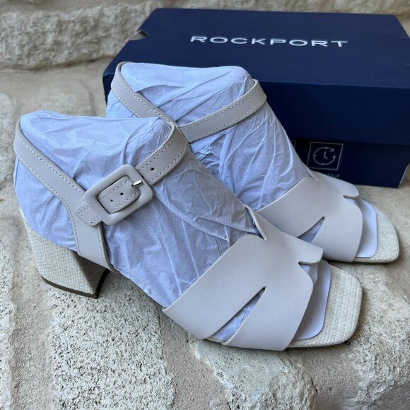 Rockport Georgie Ivory leather sandals block heel  7.5 M NEW with box - Picture 1 of 10
